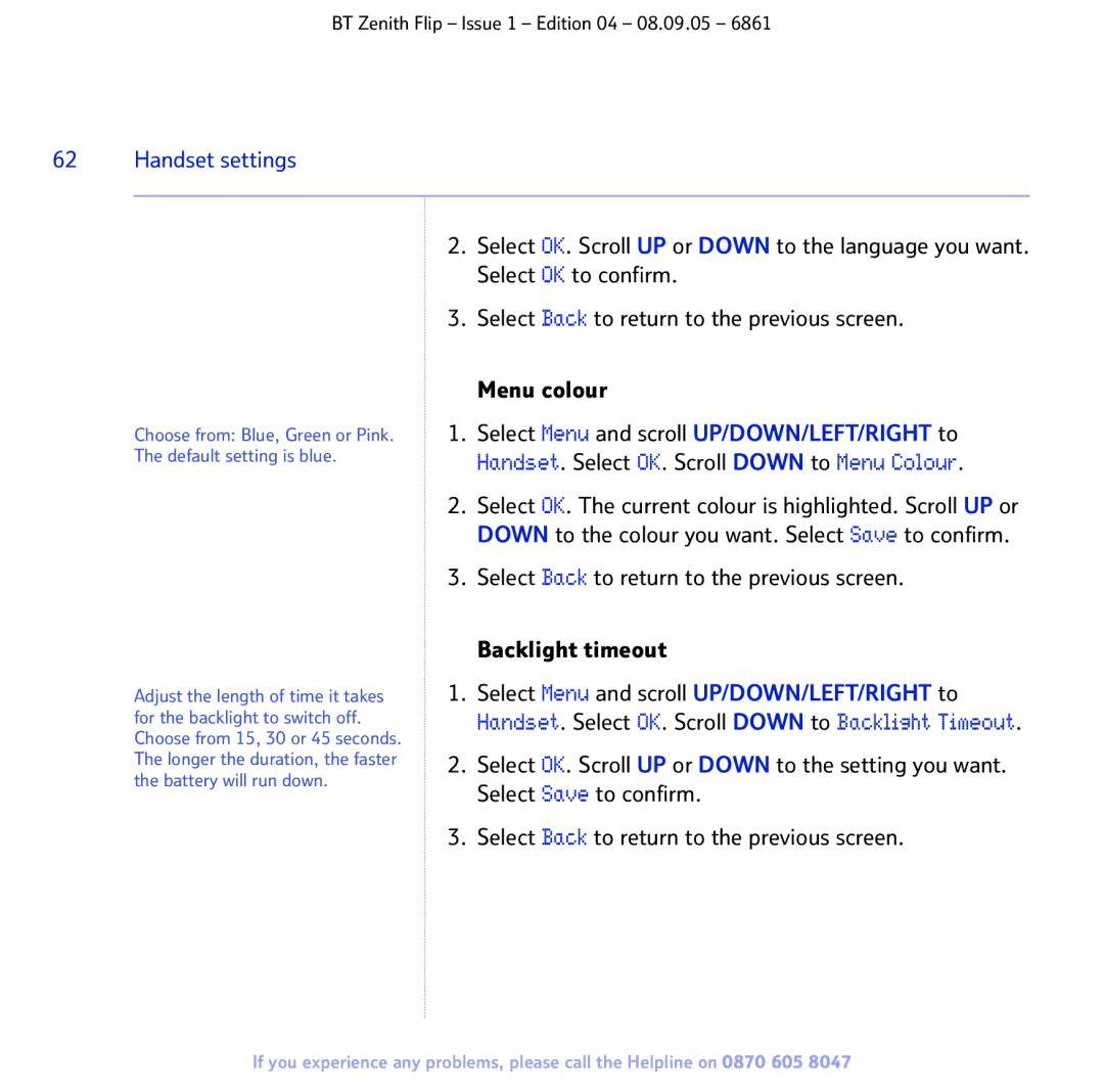 BT 6861 manual Handset settings 