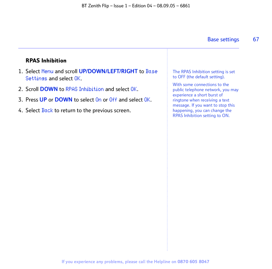 BT 6861 manual Base settings 