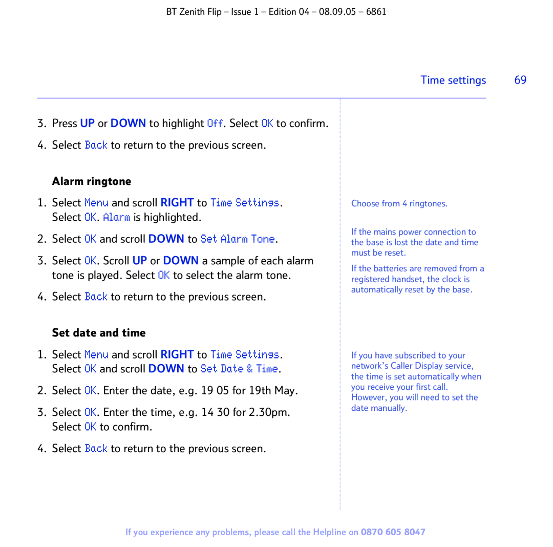 BT 6861 manual Time settings 