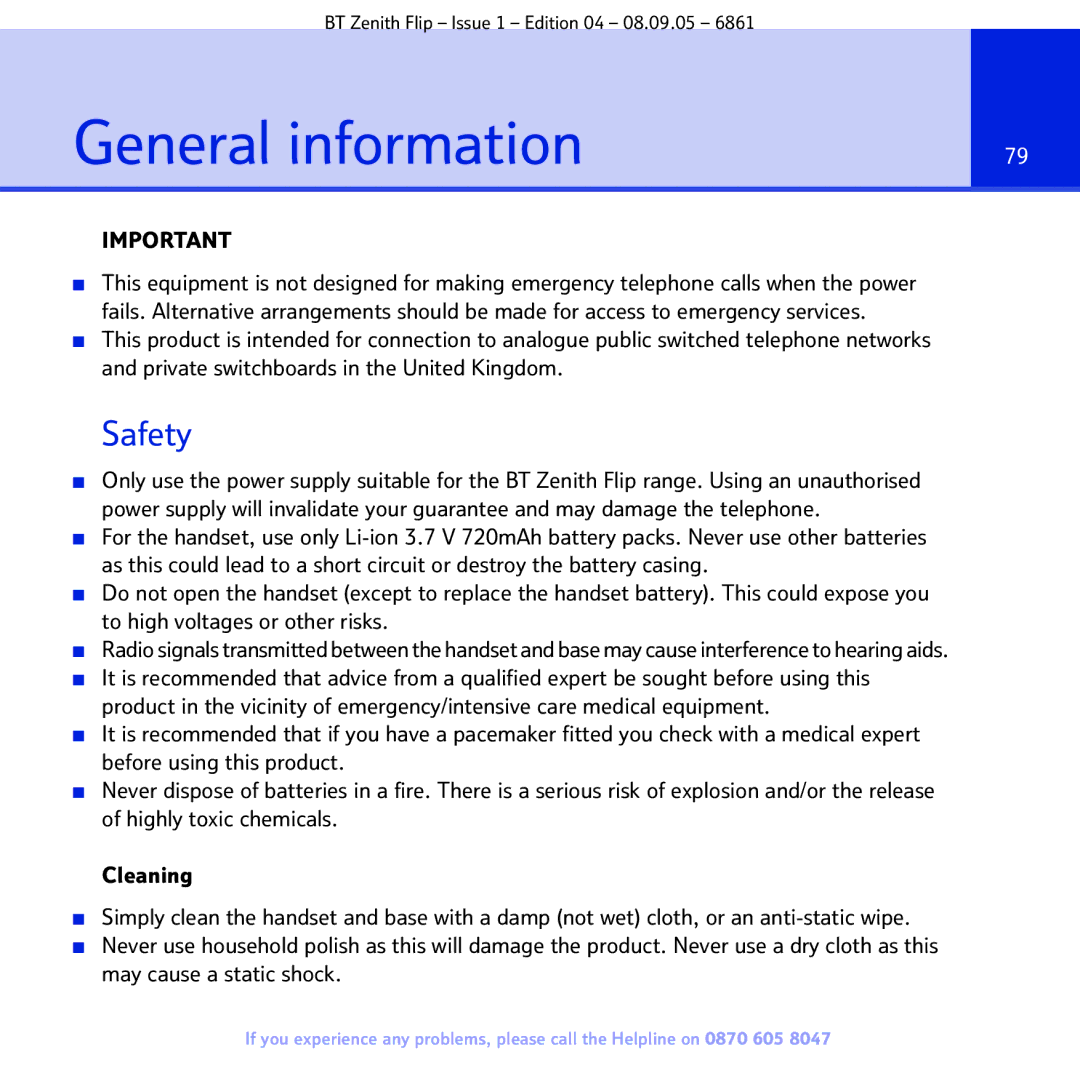 BT 6861 manual General information, Safety 