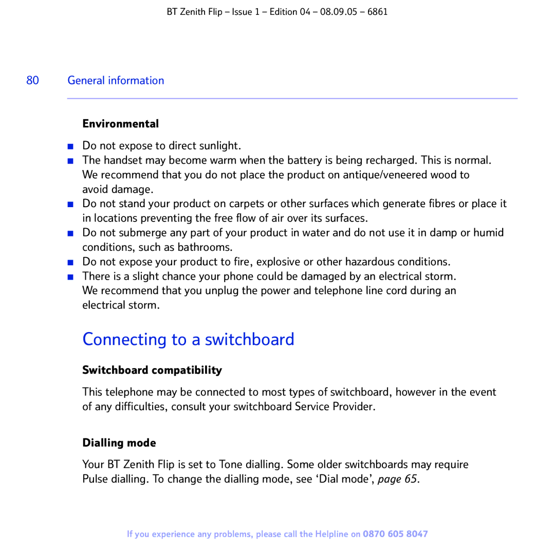 BT 6861 manual Connecting to a switchboard, General information 