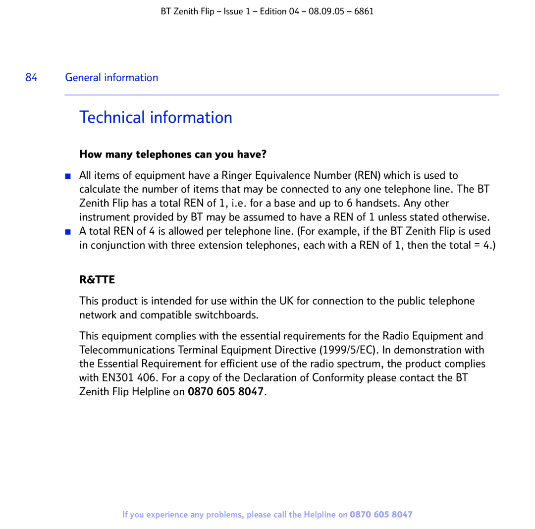 BT 6861 manual Technical information, Tte 