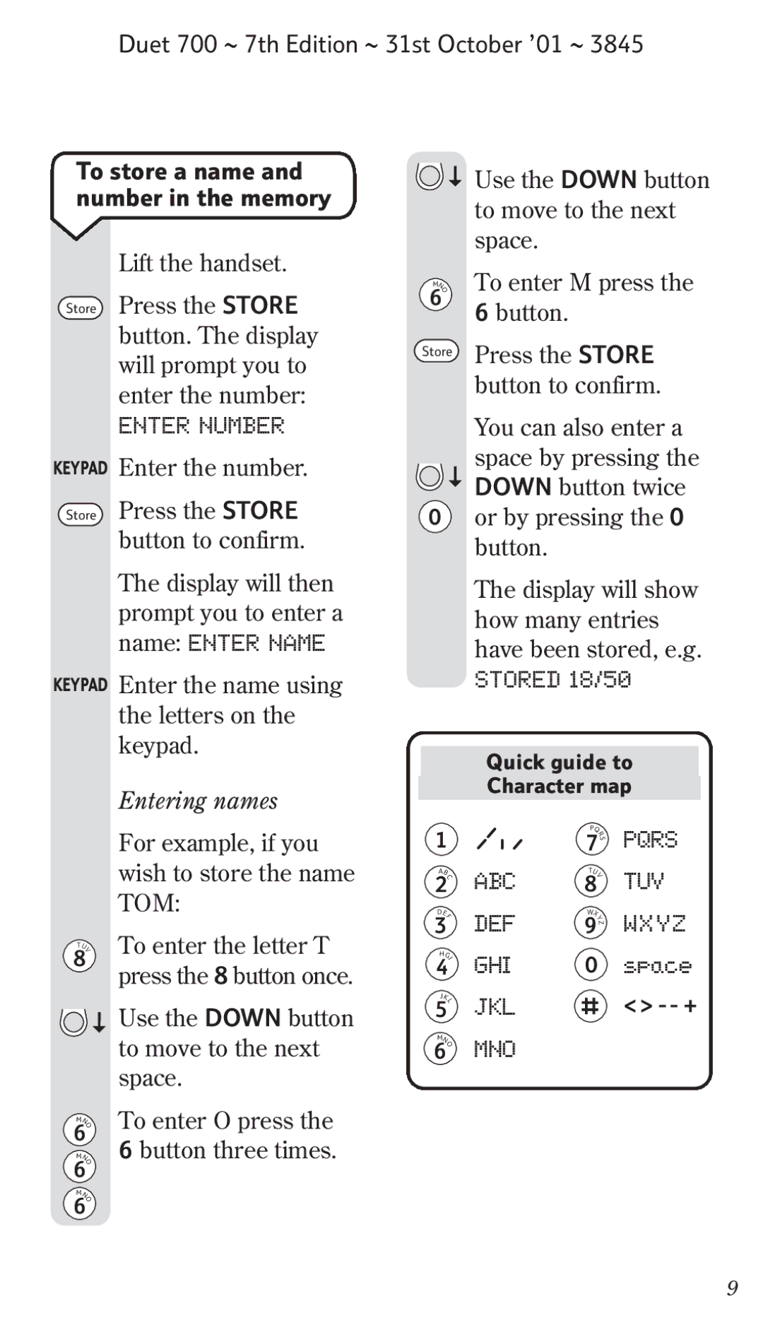 BT 700 manual Enter Number, Stored 18/50 