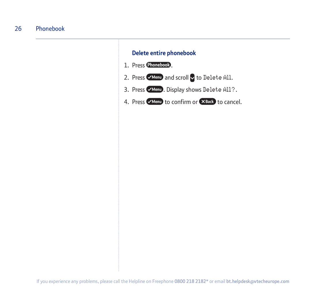 BT 710 manual Delete entire phonebook 