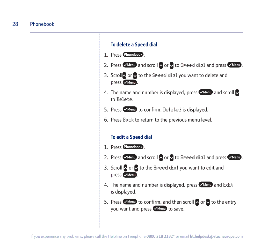 BT 710 manual To delete a Speed dial, To edit a Speed dial 