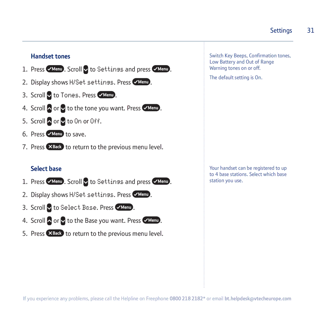 BT 710 manual Handset tones 