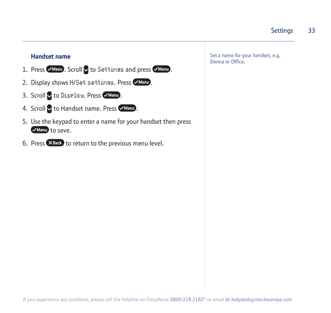 BT 710 manual Handset name 