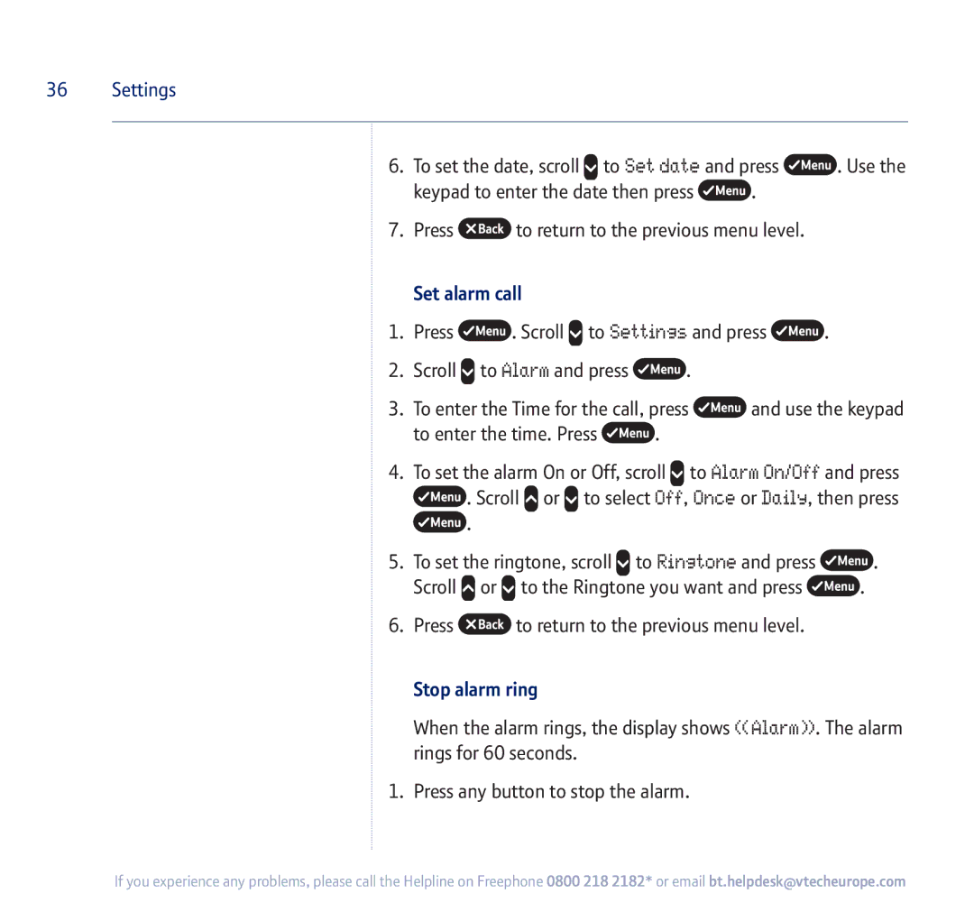 BT 710 manual Set alarm call, Stop alarm ring 