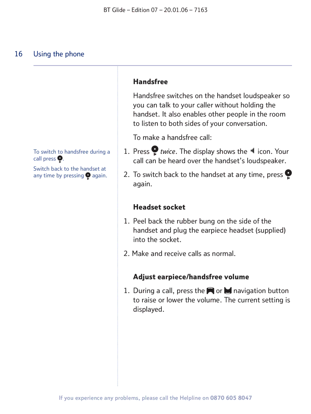 BT 7163 manual Handsfree, To make a handsfree call 