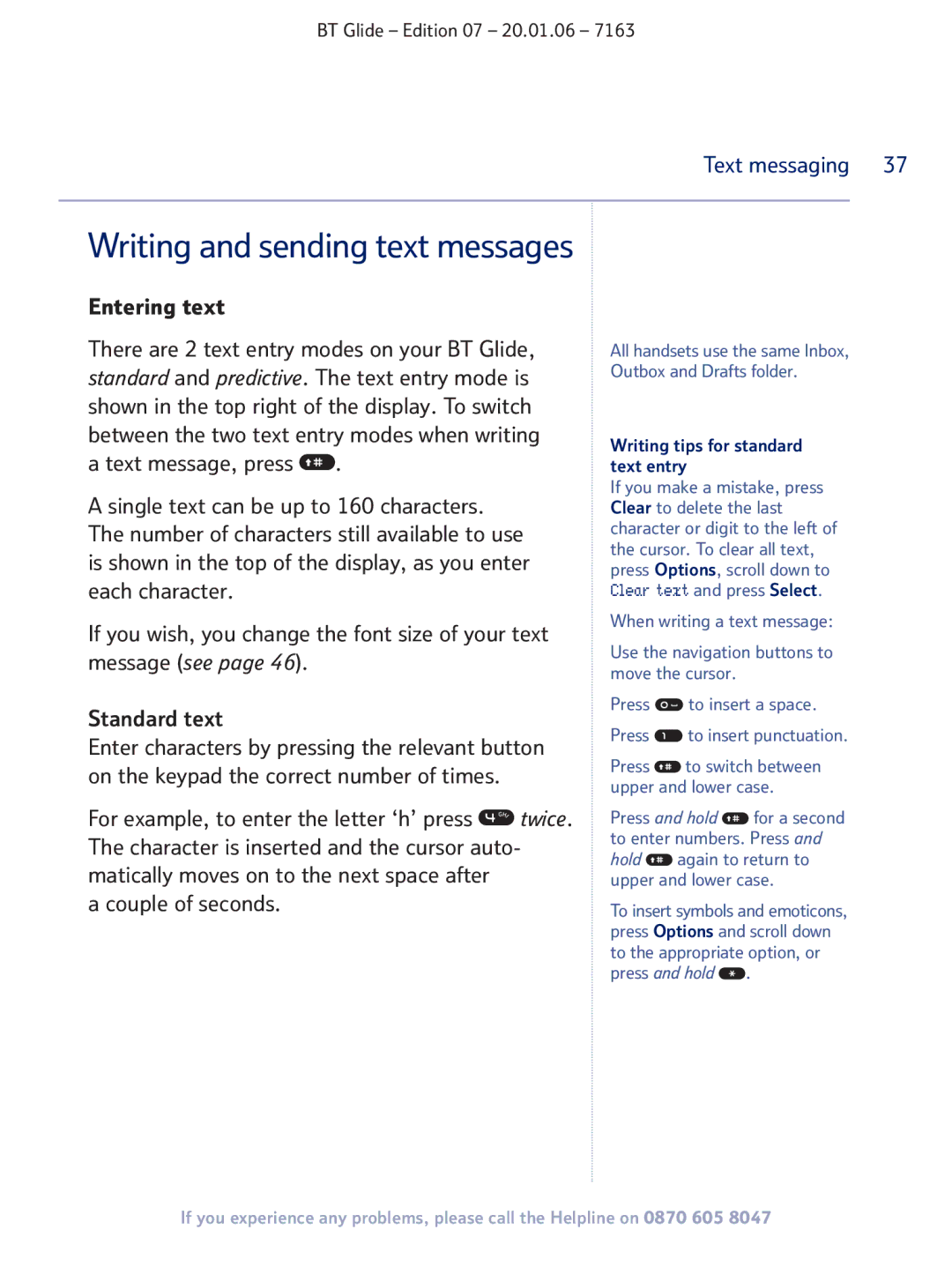 BT 7163 manual Couple of seconds, Writing tips for standard text entry 