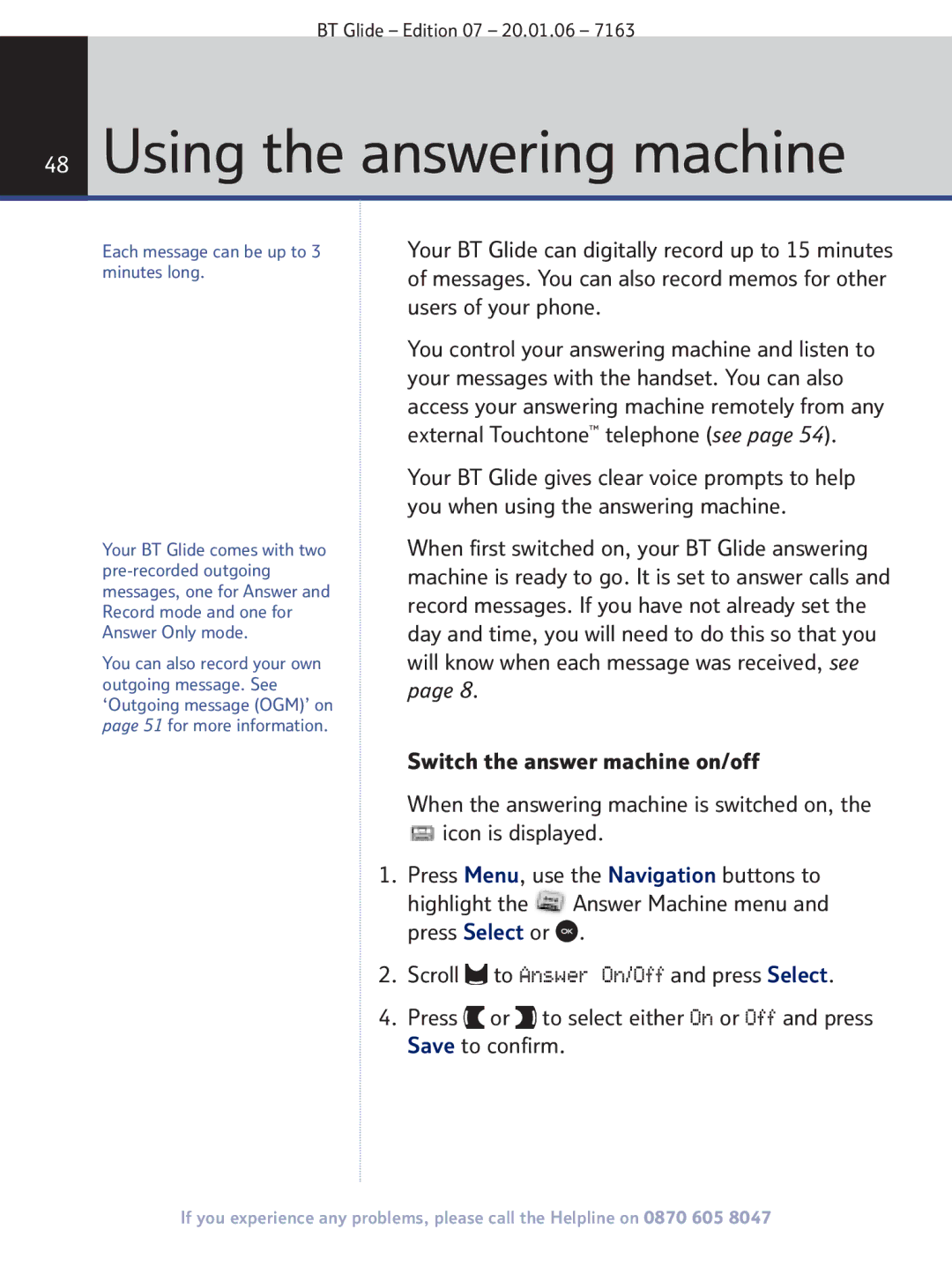 BT 7163 manual Using the answering machine 