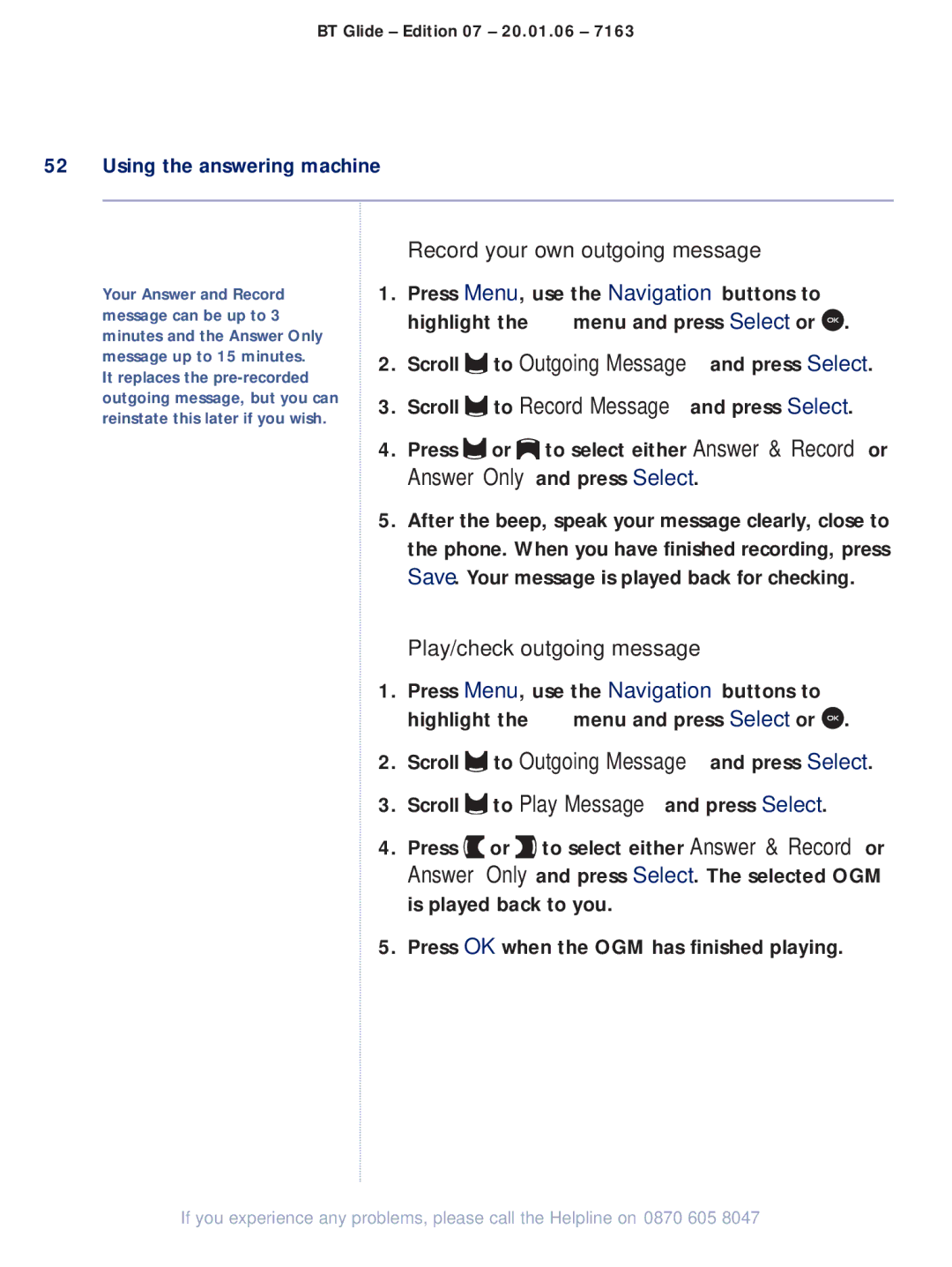 BT 7163 manual Using the answering machine 