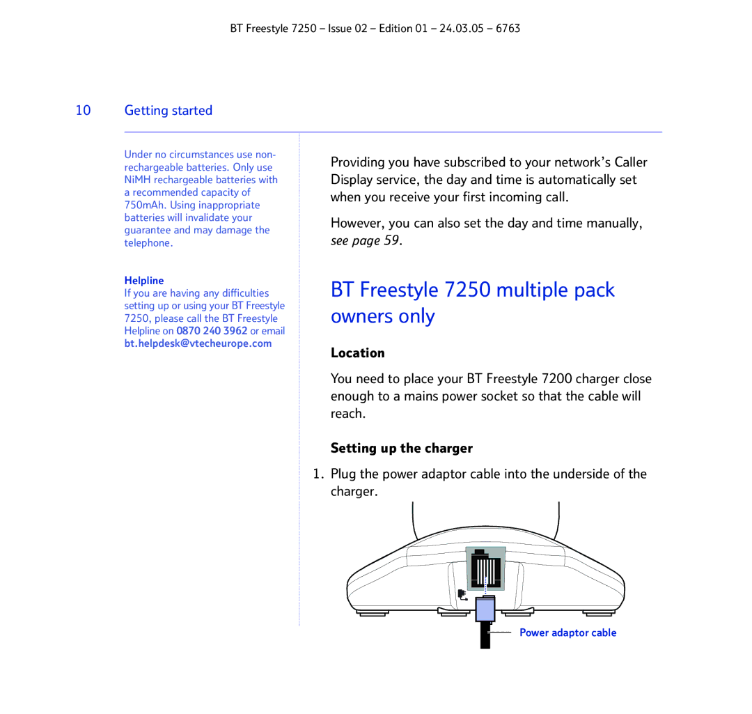 BT manual BT Freestyle 7250 multiple pack, Owners only, Getting started 