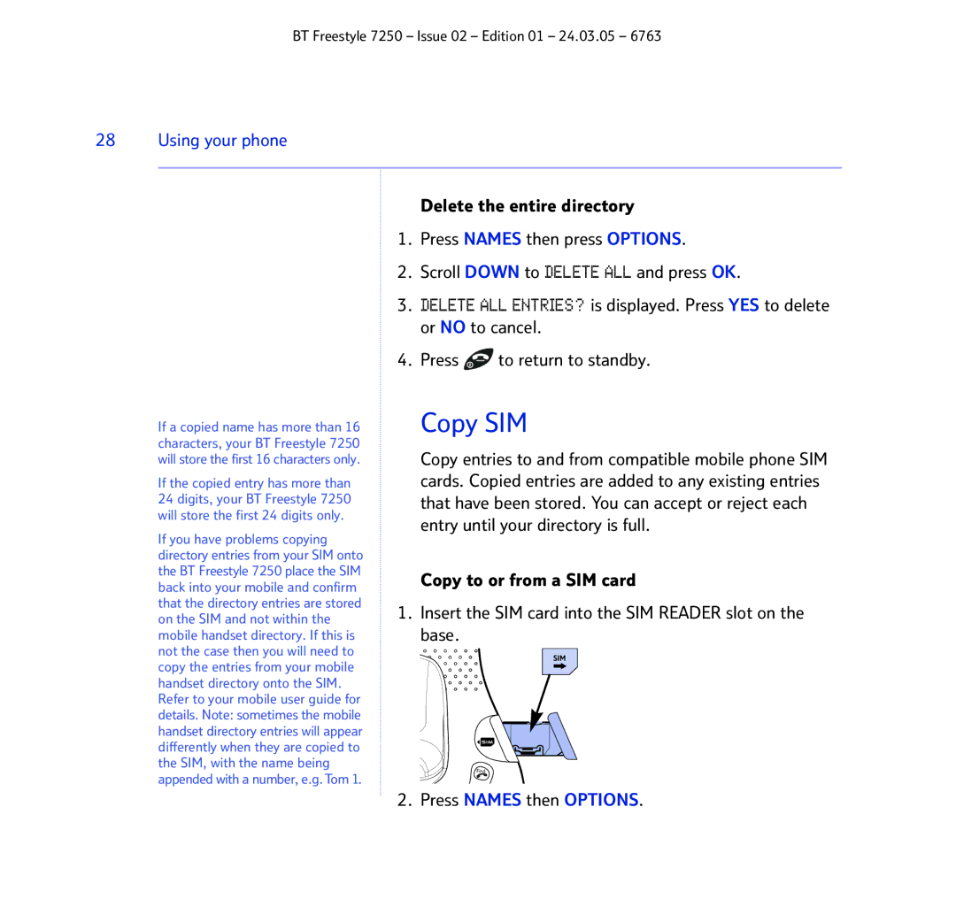 BT 7250 manual Copy SIM 