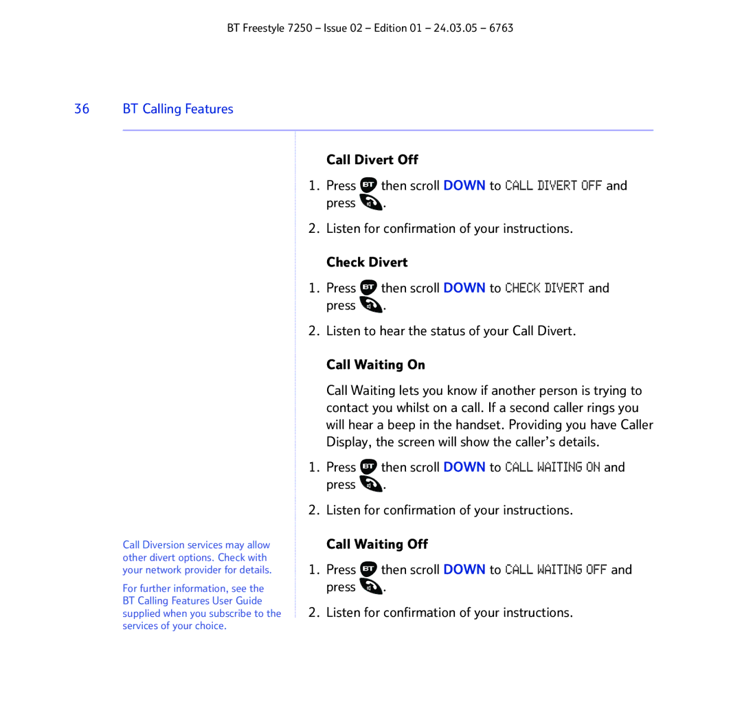 BT 7250 manual BT Calling Features 