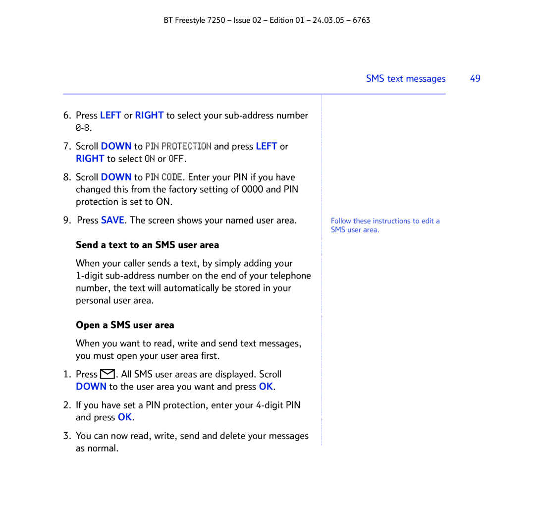 BT 7250 manual Press Left or Right to select your sub-address number 