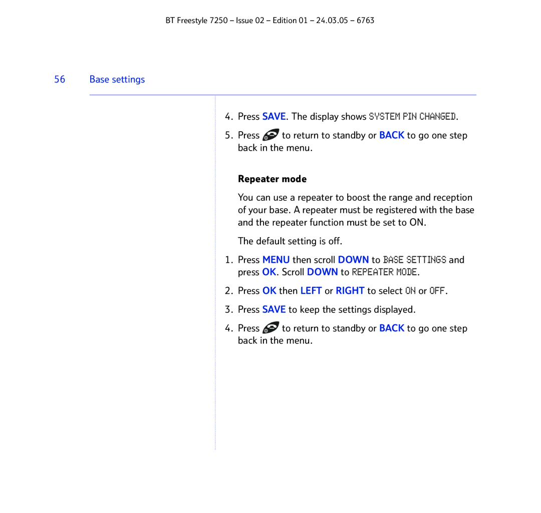 BT 7250 manual Base settings 