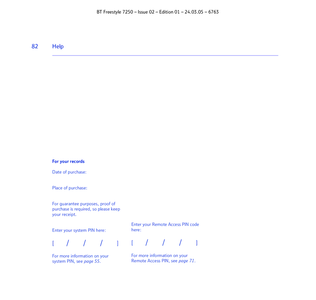 BT 7250 manual For your records 