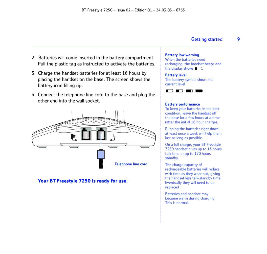 BT manual Your BT Freestyle 7250 is ready for use, Getting started 