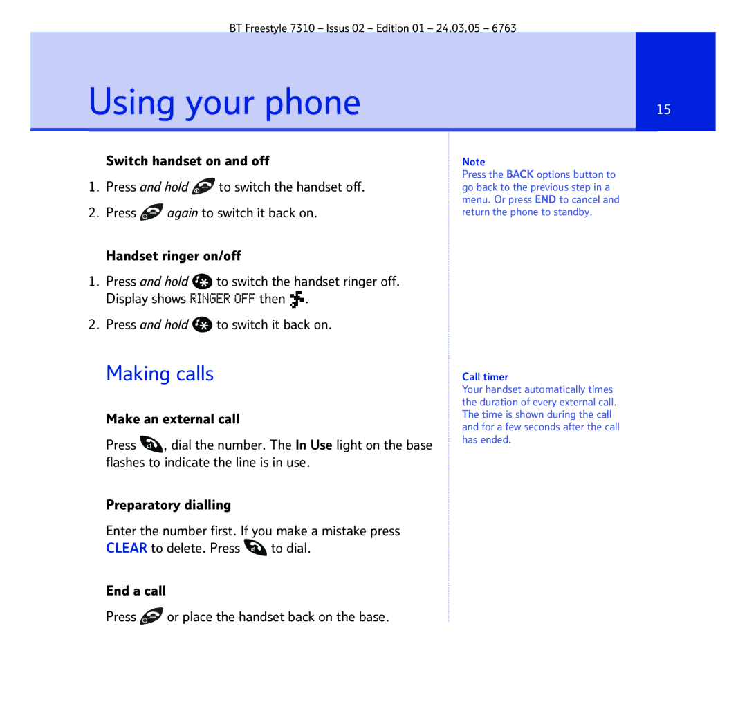 BT 7310 manual Using your phone, Making calls 