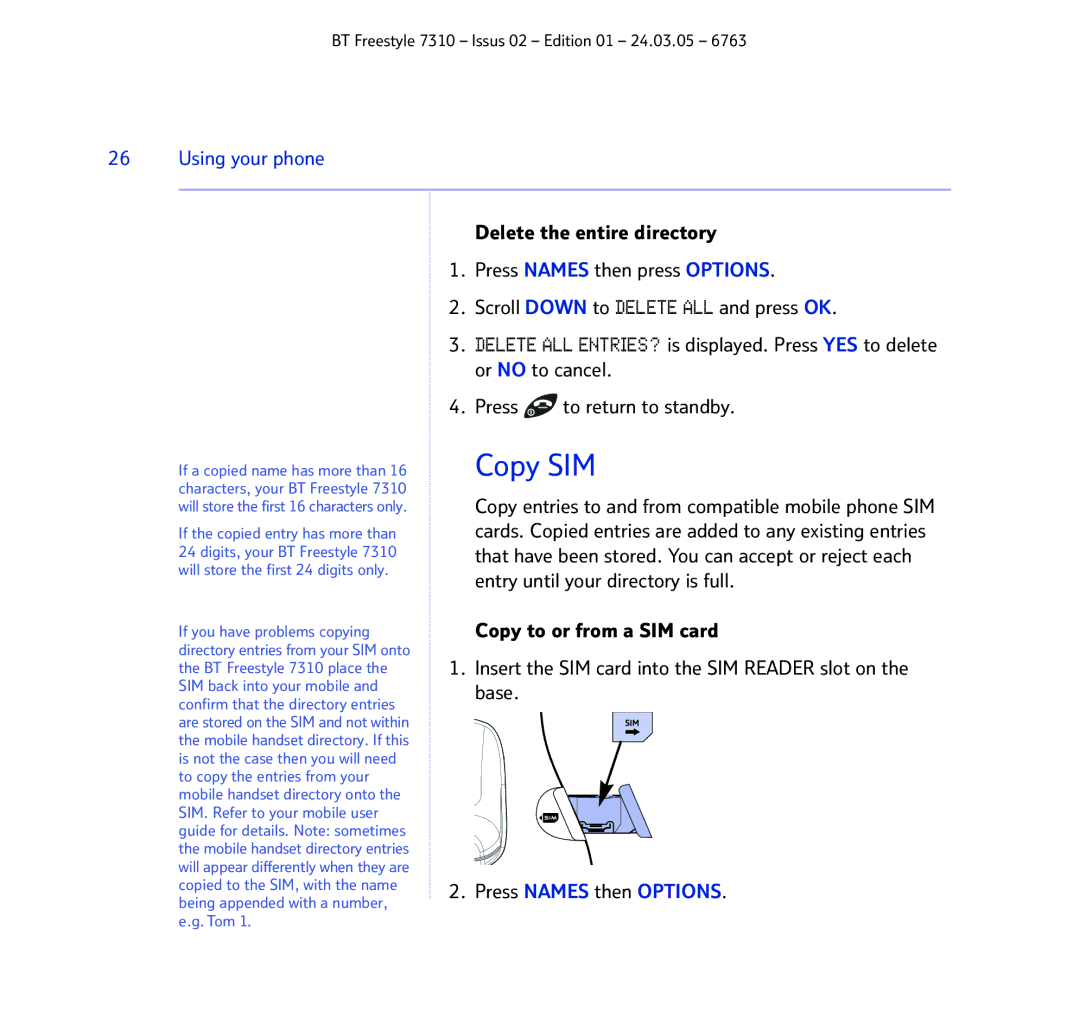 BT 7310 manual Copy SIM 