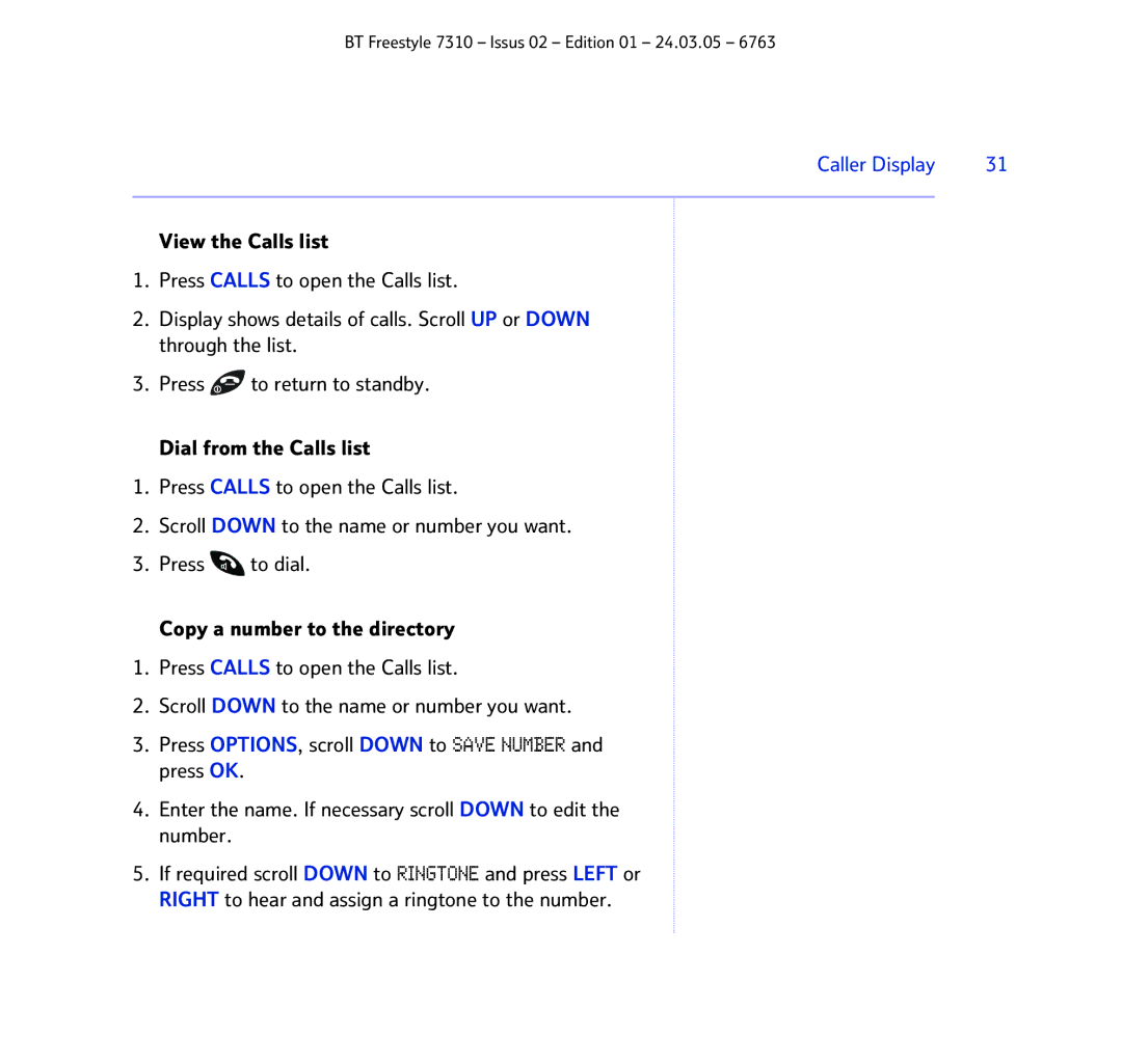 BT 7310 manual Caller Display 
