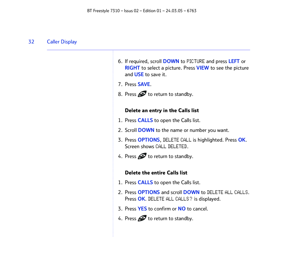 BT 7310 manual Caller Display 