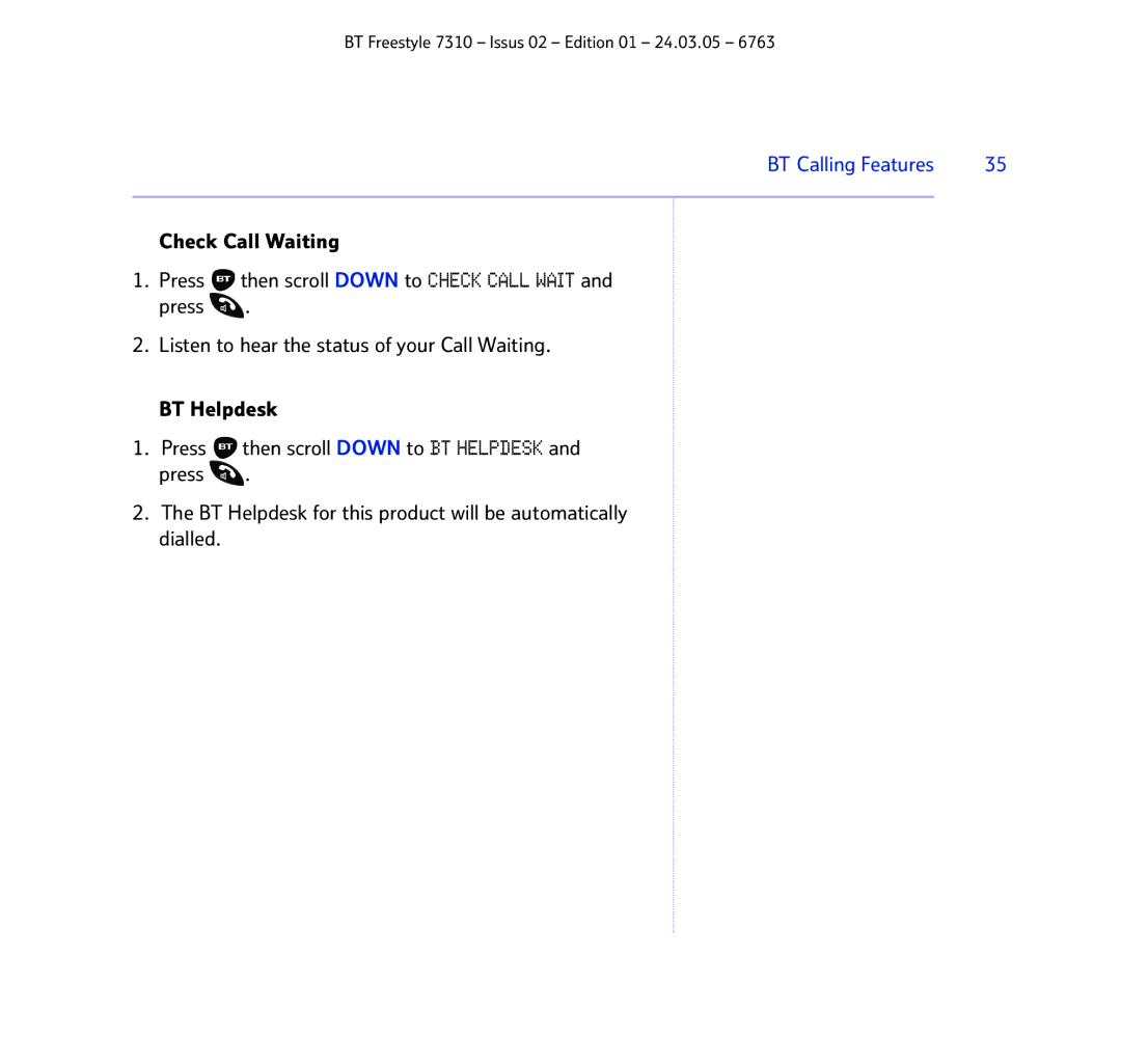 BT 7310 manual BT Calling Features 