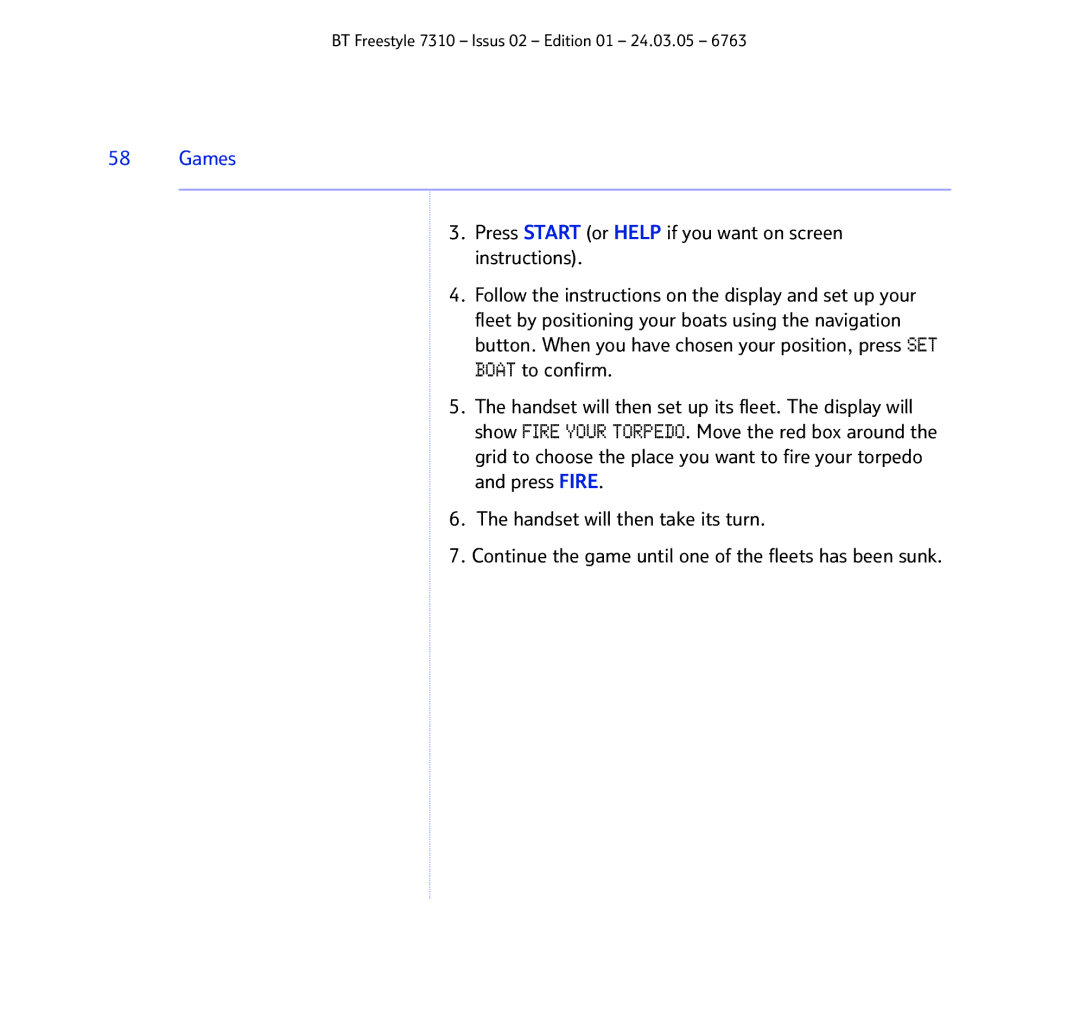 BT 7310 manual Games 