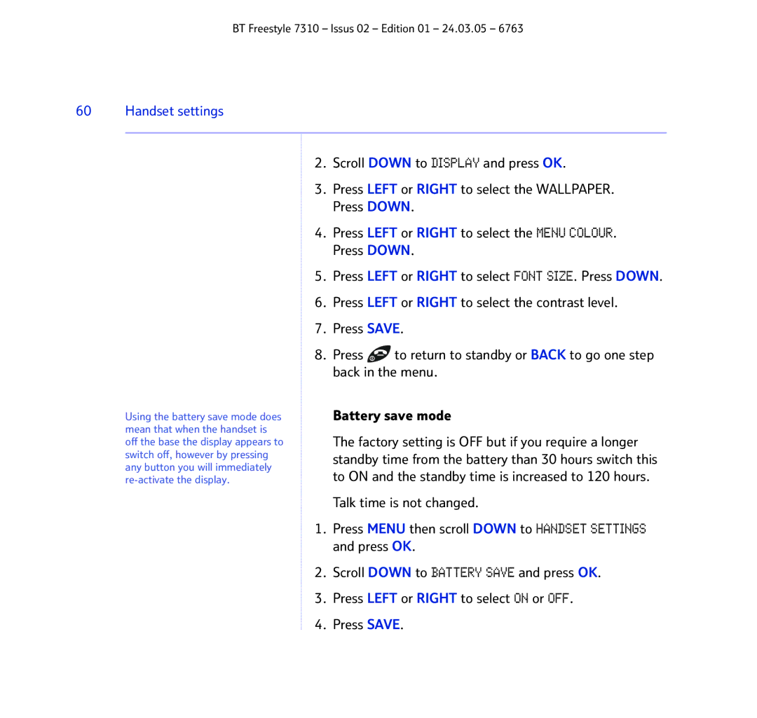 BT 7310 manual Handset settings 