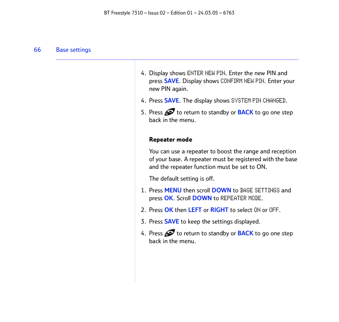 BT 7310 manual Base settings 