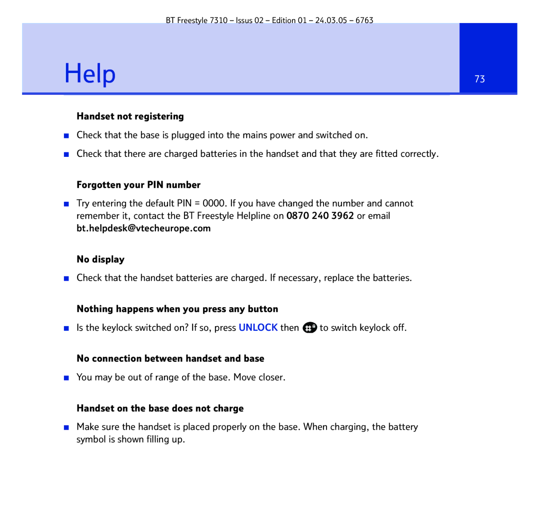 BT 7310 manual Help73 