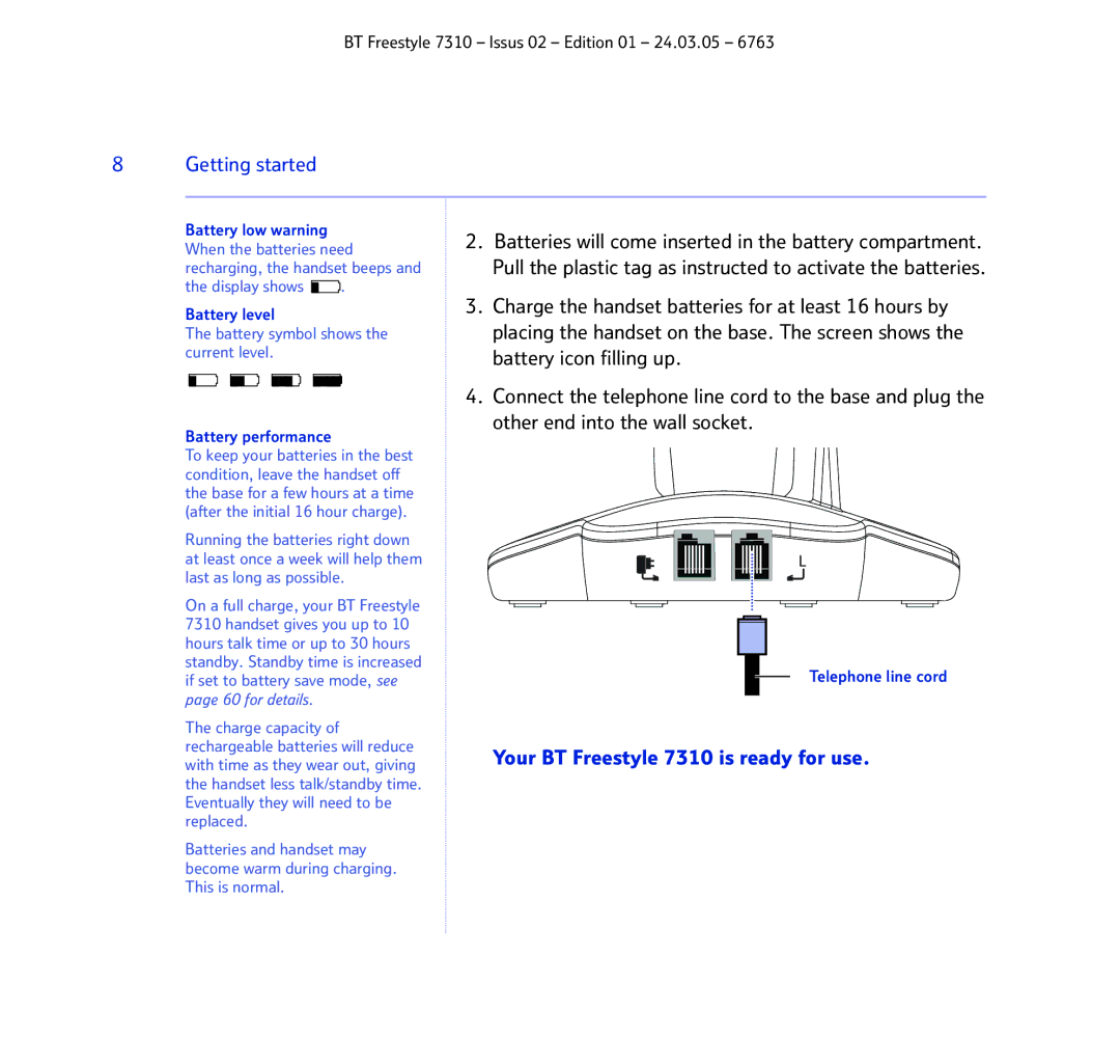 BT manual Getting started, Your BT Freestyle 7310 is ready for use 