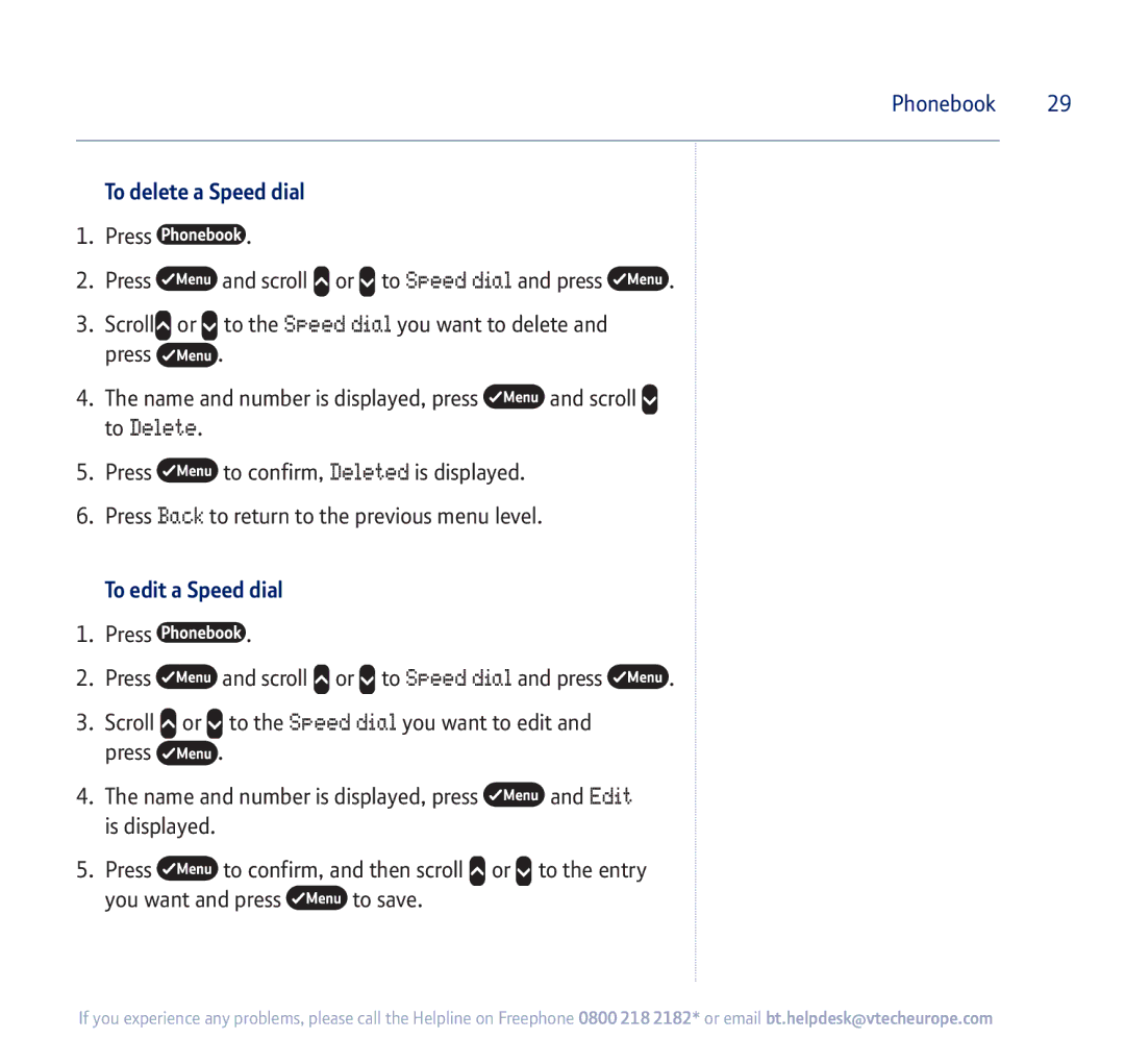 BT 750 manual To delete a Speed dial, To edit a Speed dial 