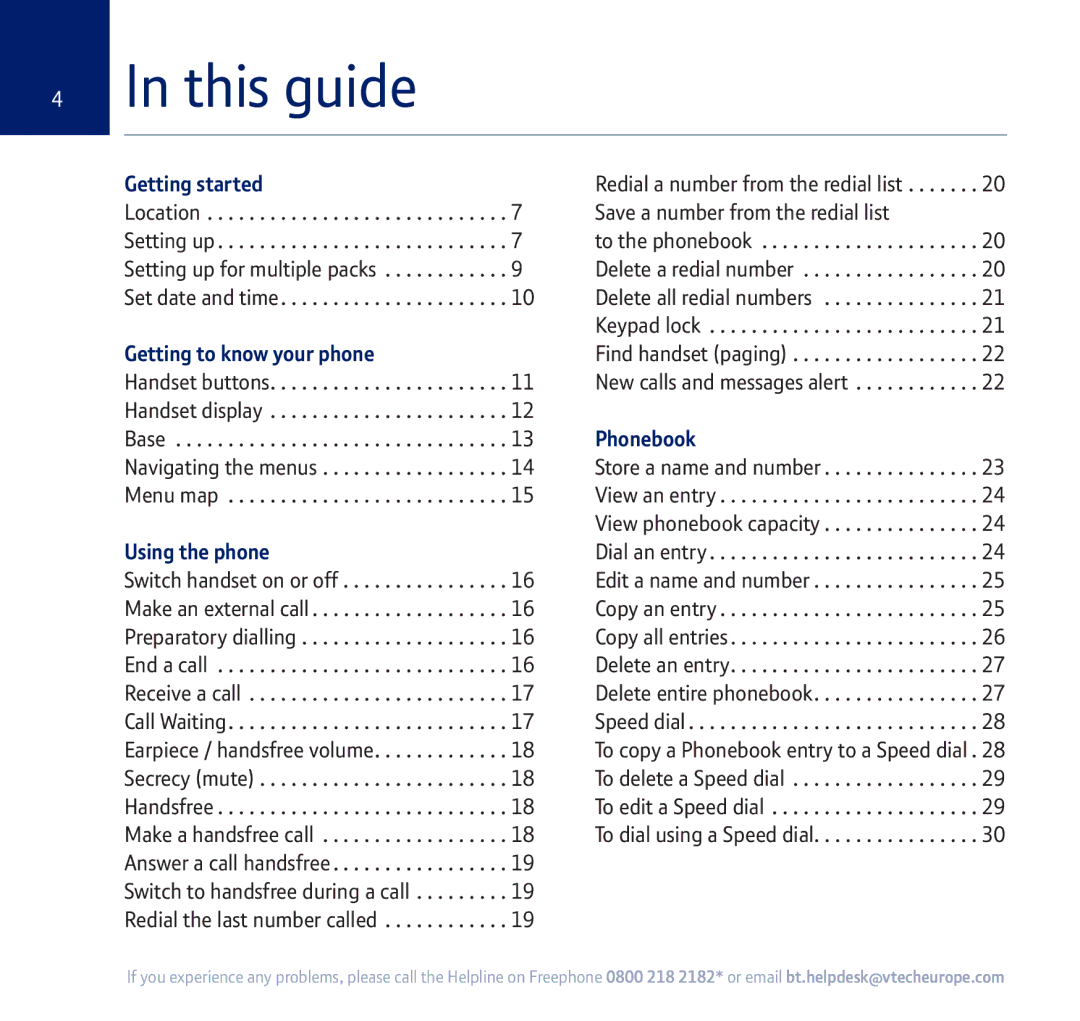 BT 750 manual This guide, Getting started, Getting to know your phone, Using the phone, Phonebook 