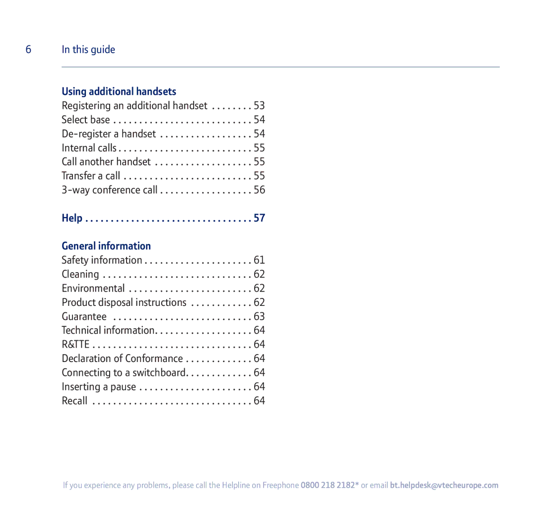 BT 750 manual Using additional handsets, Help General information 