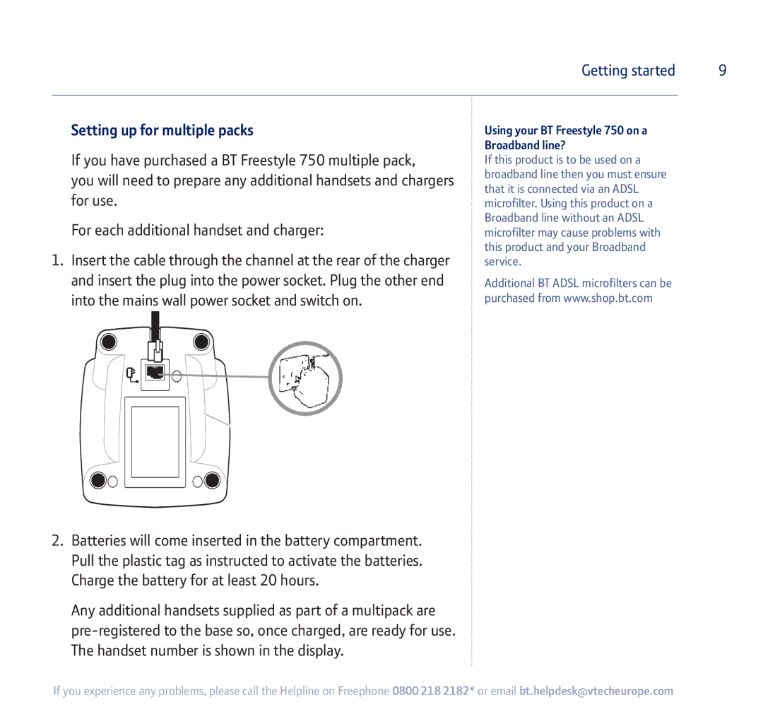 BT manual Setting up for multiple packs, Using your BT Freestyle 750 on a Broadband line? 