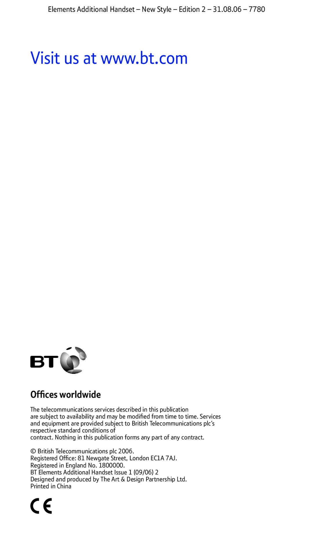 BT 7780 manual Ofﬁces worldwide 