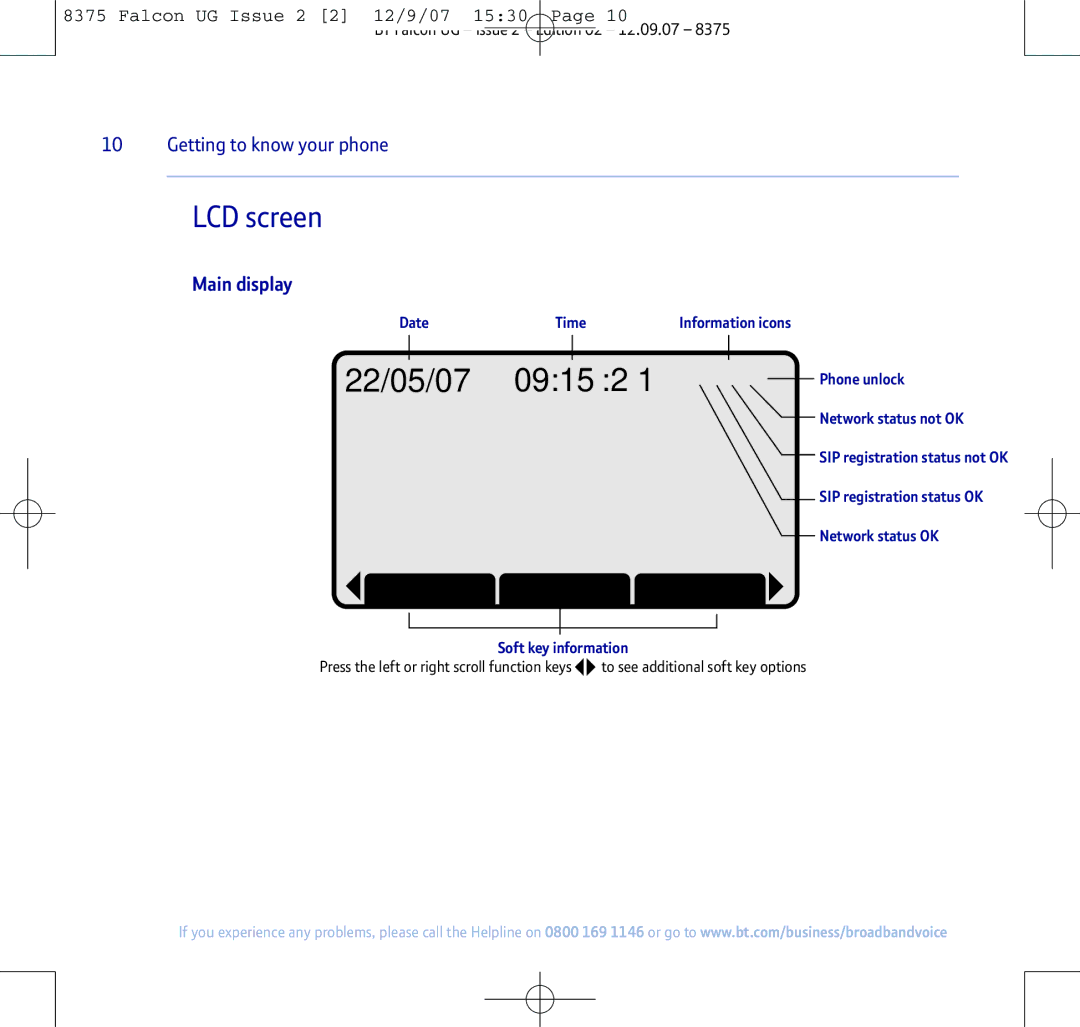 BT 8375 manual LCD screen, Main display 