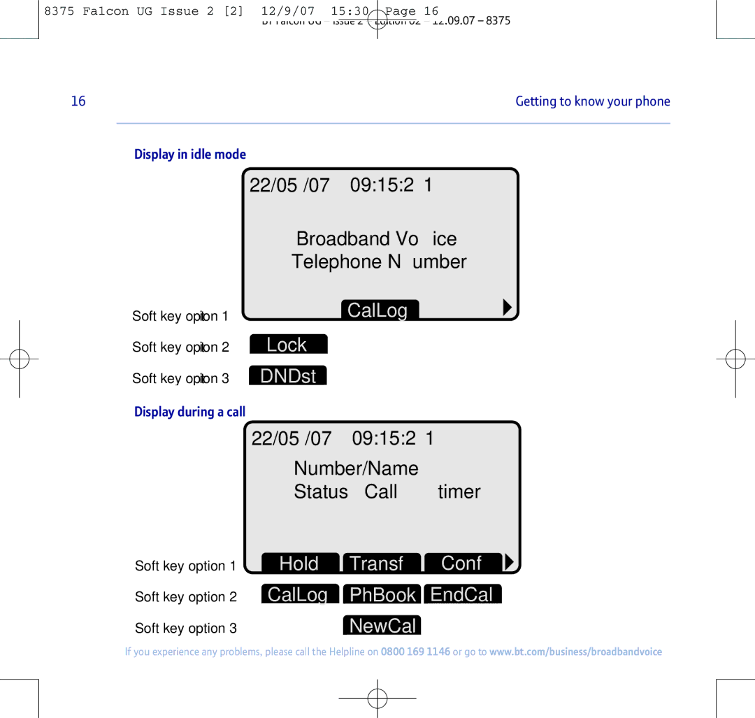 BT 8375 manual Display in idle mode 