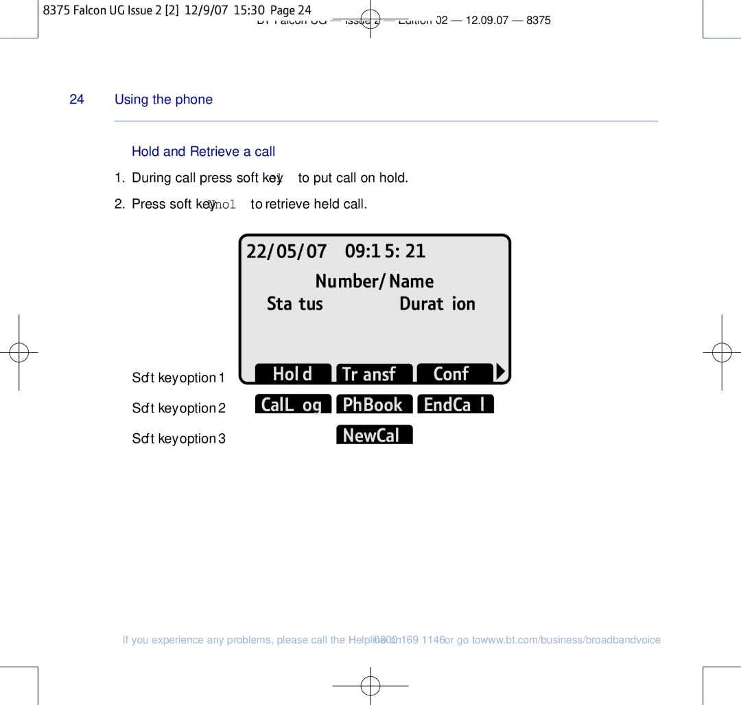 BT 8375 manual Hold and Retrieve a call 