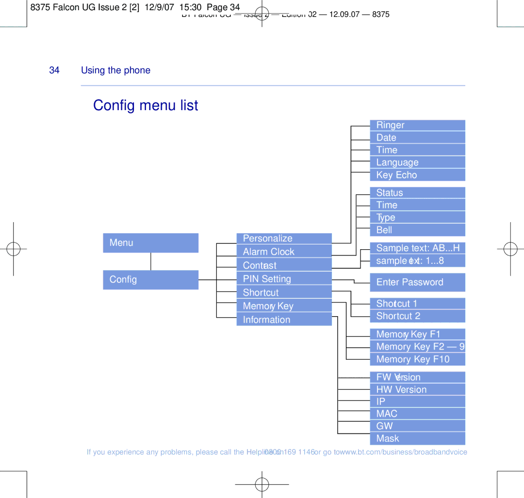 BT 8375 manual Config menu list, Mac 