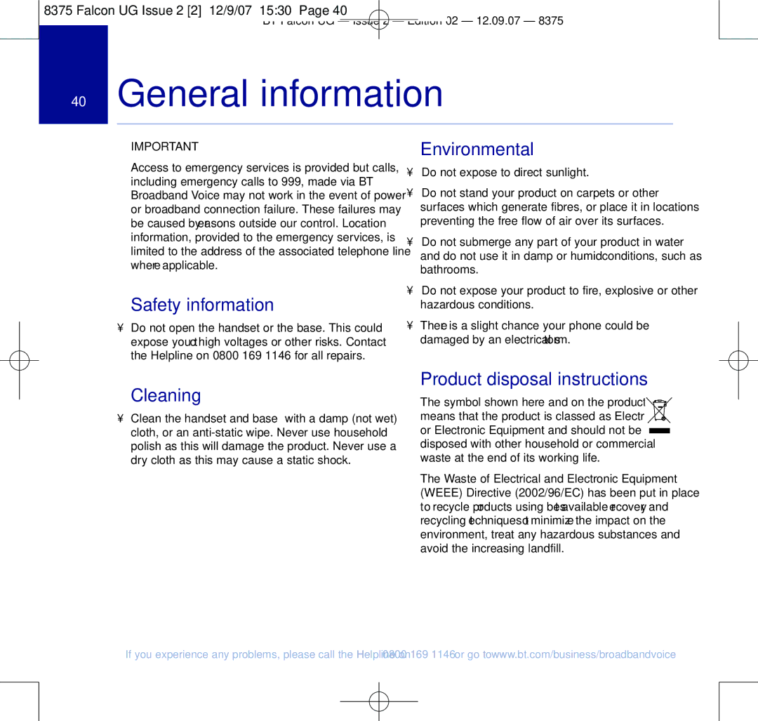 BT 8375 manual General information 