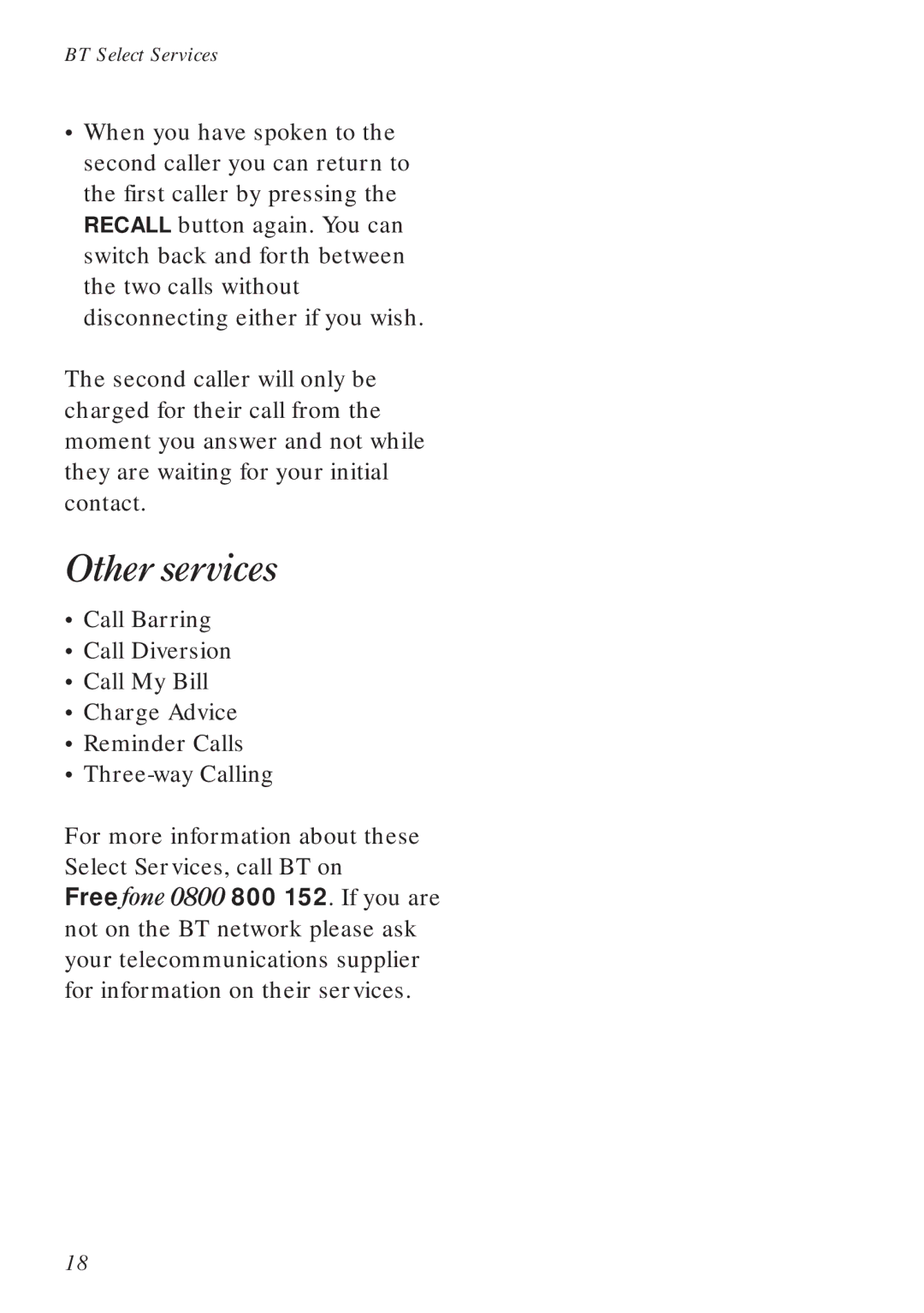 BT 90 manual Other services 