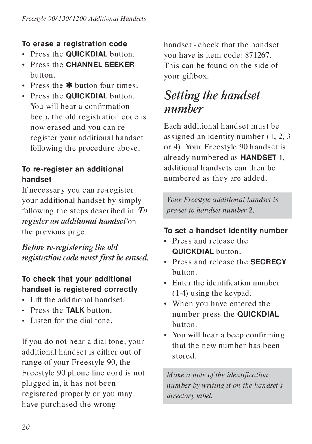 BT 90 manual Setting the handset number, Press the button four times, Press and release 