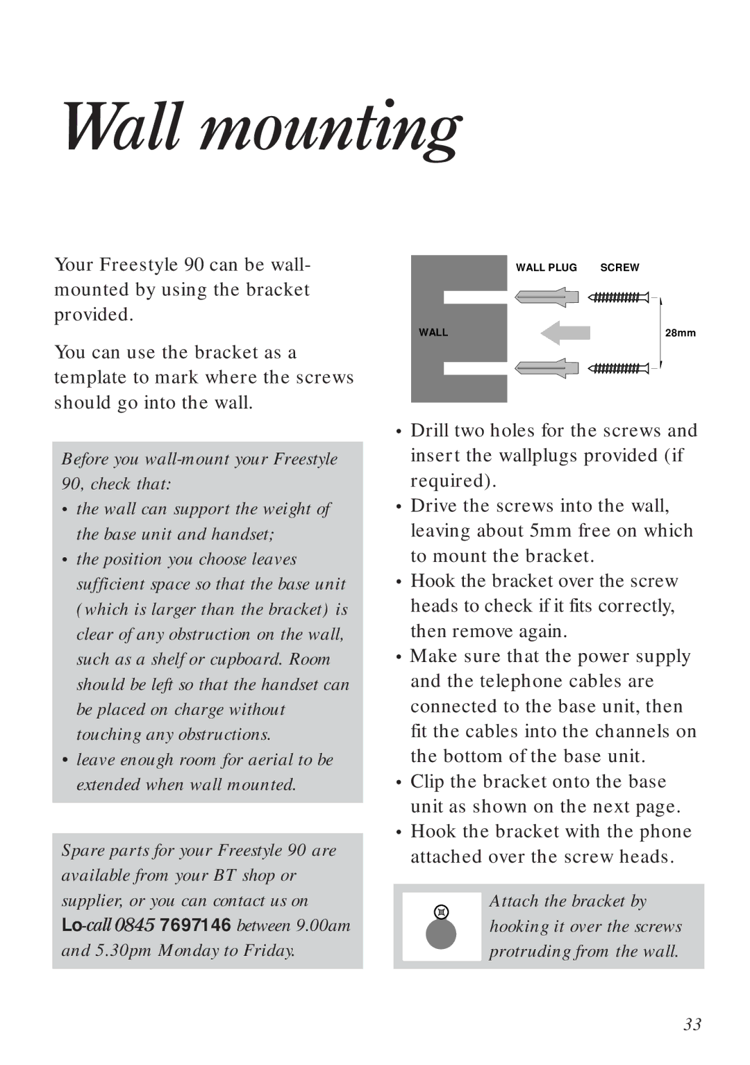 BT 90 manual Wall mounting 