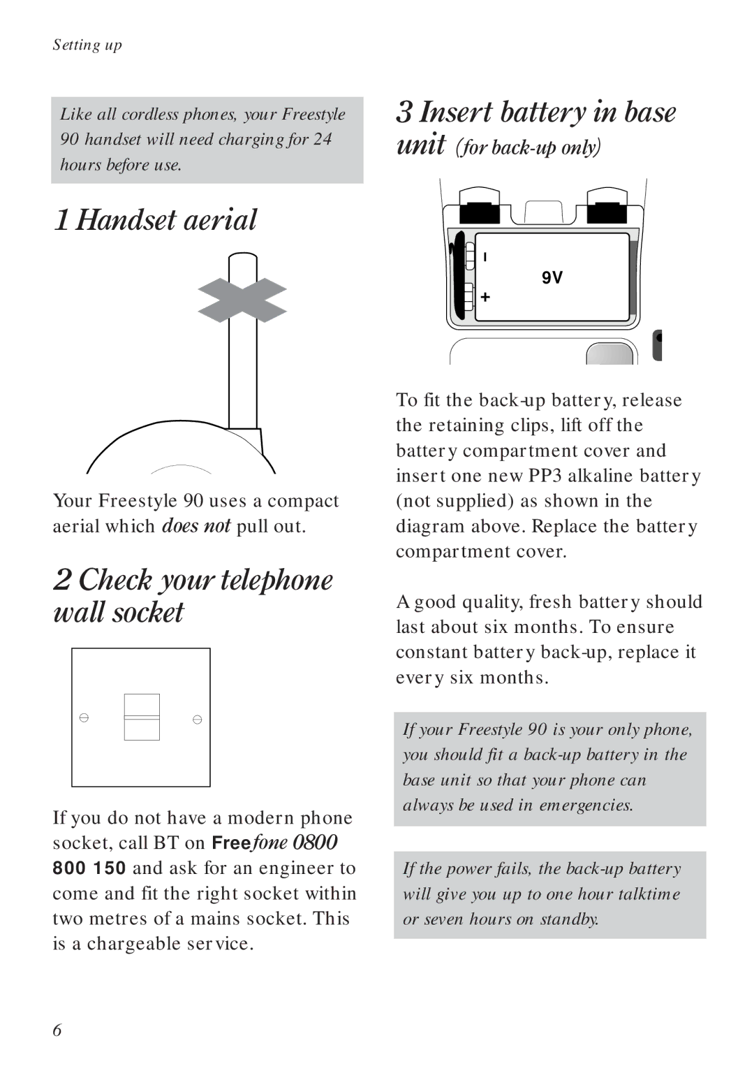 BT 90 manual Handset aerial, Check your telephone wall socket 