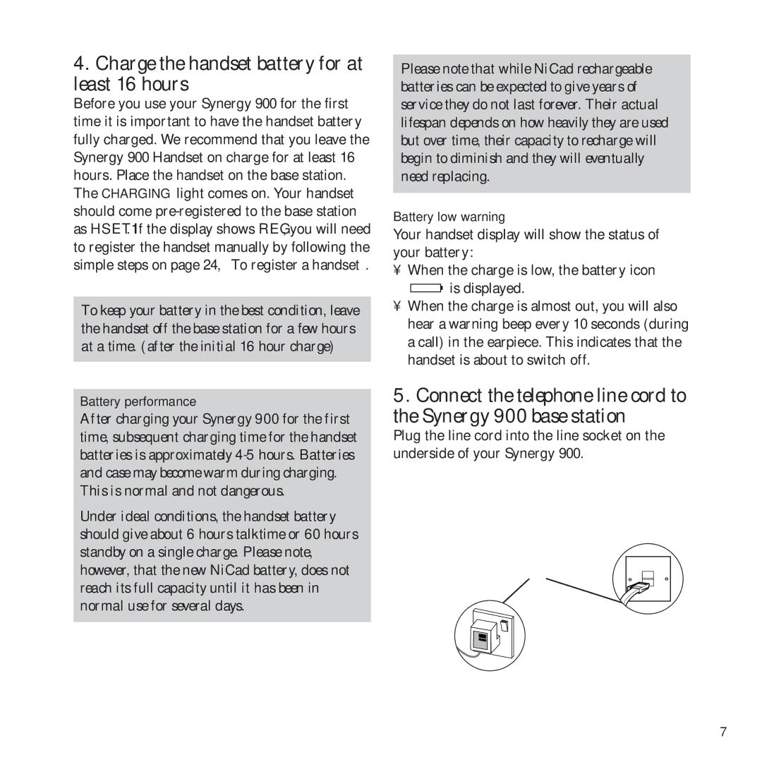 BT 900 manual Charge the handset battery for at least 16 hours 