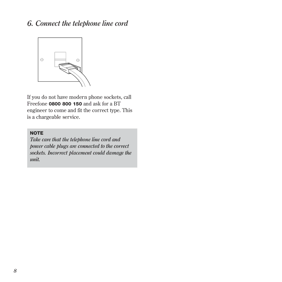 BT 900 manual Connect the telephone line cord 