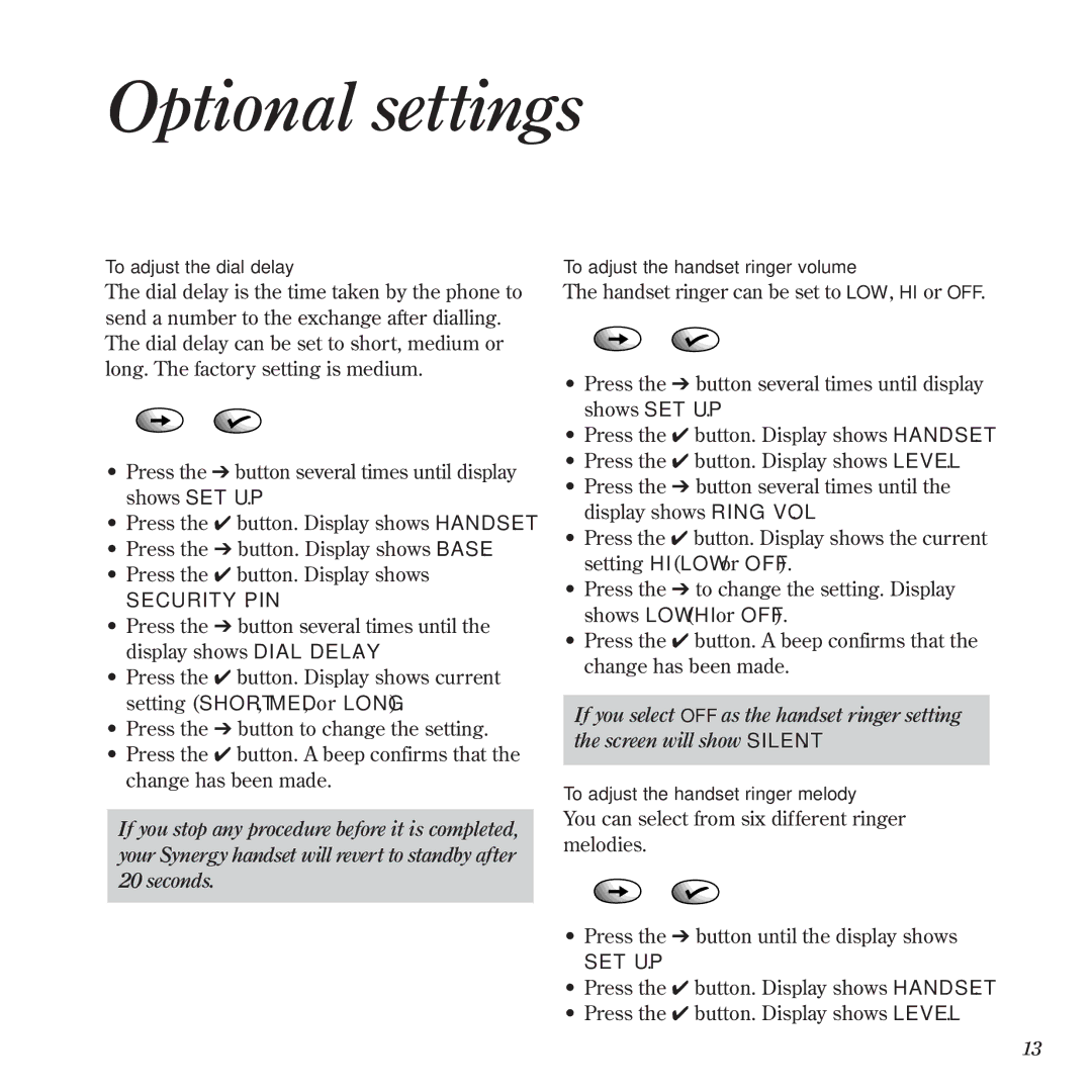 BT 900 manual Optional settings, Security PIN, Set Up 